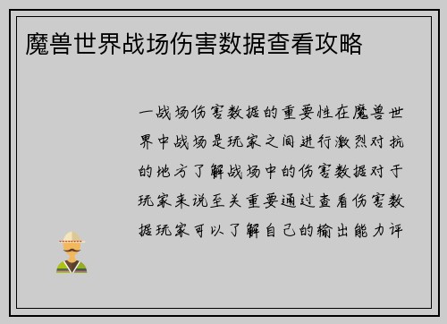 魔兽世界战场伤害数据查看攻略